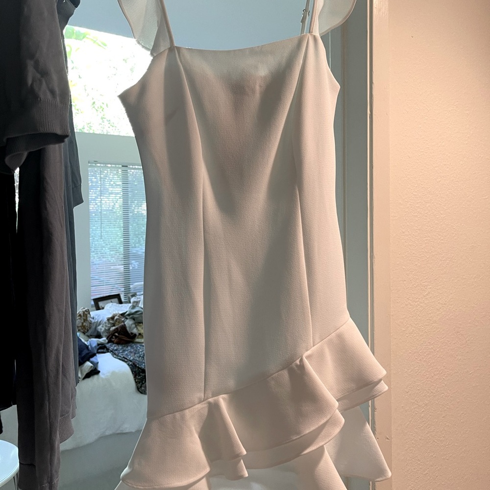 BCBG white ruffle short dress NWT